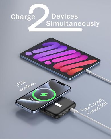 podoru for Magsafe Battery Pack, 5000mAh Magnetic Power Bank with Type-C Cable 20W PD Fast Charging Lighting Input Wireless Portable Charger for iPhone 16/15/14/13/12/ All Series-Black in Saudi Arabia