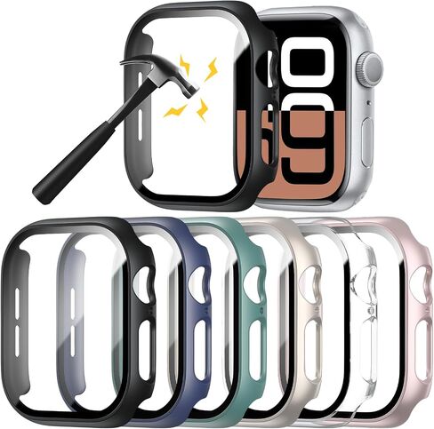6 Pack Hard PC Case with Tempered Glass Screen Protector 44mm for Apple Watch SE(2nd) Series 6/SE/5/4, Rontion Ultra-Thin Scratch Resistant Full Protective Bumper Cover for iWatch 44mm Accessories in Saudi Arabia