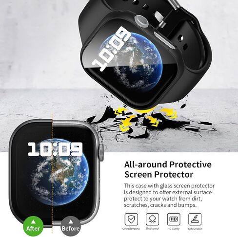 6 Pack Hard PC Case with Tempered Glass Screen Protector 44mm for Apple Watch SE(2nd) Series 6/SE/5/4, Rontion Ultra-Thin Scratch Resistant Full Protective Bumper Cover for iWatch 44mm Accessories in Saudi Arabia