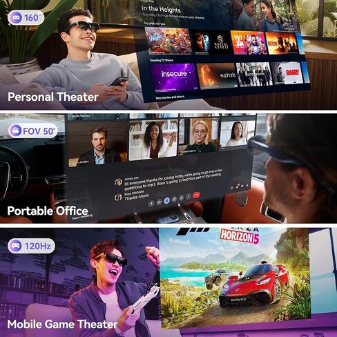 نظارات Rokid Max AR، نظارات ذكية مع شاشة Micro-OLED مقاس 360 بوصة، Google Play، تدفق الوسائط، دعم HDCP والألعاب السحابية، وحدة التحكم، Android، iOS، متوافقة مع Windows in Kuwait