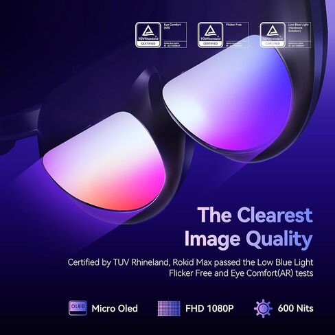 نظارات Rokid Max AR، نظارات ذكية مع شاشة Micro-OLED مقاس 360 بوصة، Google Play، تدفق الوسائط، دعم HDCP والألعاب السحابية، وحدة التحكم، Android، iOS، متوافقة مع Windows in Kuwait