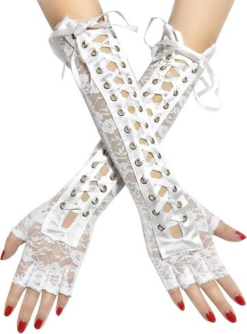 Womens Fingerless Lace Gloves, Elbow Length Arm Warmers Punk Accessories Cosplay Gloves for Halloween Costume 1Pair in Saudi Arabia