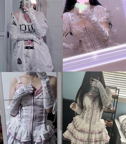 Womens Fingerless Lace Gloves, Elbow Length Arm Warmers Punk Accessories Cosplay Gloves for Halloween Costume 1Pair in Saudi Arabia