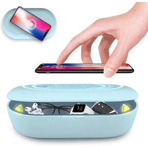 UV Light Sanitizer Box with Wireless Charging, 8 UV-C LED Lights for Phones, Toothbrushes, Nail Tools, Jewelry, and More (Green)