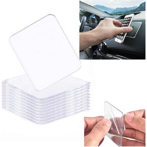 Traceless Super Sticky Gel Pads Anti-Slip Double Sided Gripping Pads for Auto Car Home Cell Phone Glass Photo Holder with Easy Remove Washable Reusable Design Pack of 10 (Transparent)