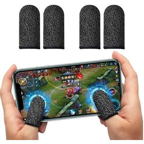 Gaming Gloves Gaming Finger Sleeves for Mobile Gaming, 4 PCS 0.3 mm Silver Fiber, Anti Sweat, Extremely Thin,Breathable Seamless Touchscreen Finger Cover Thumb Sleeve Fit Phone Game Tablet Devices