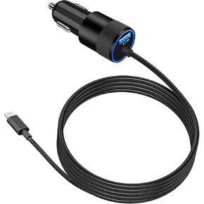 【MFi Certified】iPhone Fast Car Charger, Caiinei 4.8A Dual USB Power Car Charger Fast Charging Cigarette Lighter Adapter+6FT Coiled Lightning Cable for iPhone 14 13 12 11 Pro/XS Max/Mini/XR/X/8/SE/iPad