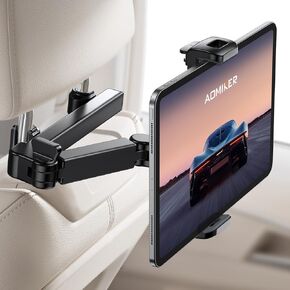 iPad Holder Car Headrest - [Stretchable Arm] 2023 Adjustable Tablet Mount for Car Backseat, Travel Road Trip Essentials for Kids, for iPad Pro, Air, Mini, Samsung Tab, 4.7-11" Device - White