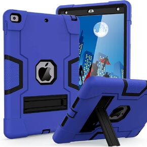 Cantis Case for ipad 9th Generation/ 8th Generation/ 7th Generation, Slim Heavy Duty Shockproof Rugged Protective Case with Built-in Stand for iPad 10.2 inch 2021/2020/2019, Black+Blue