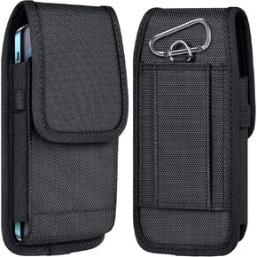 ykooe Cell Phone Pouch Nylon Belt Holster Case Compatible with iPhone 16, 16 Pro, 15, 15 Pro, 14 Pro, 14, 13, 13 Pro, 12, 12 Pro, 11, 11 Pro, XR, Samsung Galaxy S20 S21 S22 S23 S24,Black–L