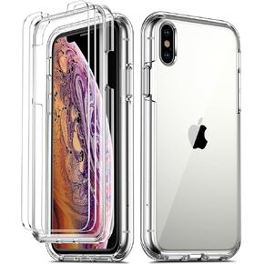 COOLQO Compatible for iPhone XR Case, with [2 x Tempered Glass Screen Protector] Clear 360 Full Body Coverage Hard PC+Soft Silicone TPU 3in1 [Heavy Duty Shockproof Defender] Phone Protective Cover