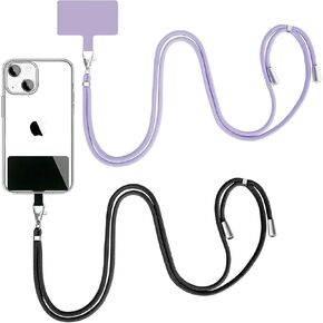 BFSD·DM Cell Phone Lanyard, Universal Crossbody Patch Phone Lanyards,Adjustable Nylon Phone Lanyards for Around The Neck,Compatible with Most Smartphones(Black)