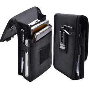 Dual Phone Holster,Belt Phone Pouch, Large Smartphone Pouch Cell Phone Holder, Multi-Purpose Tactical Phone Pouch, Cell Phone Holder for Work, Hiking, Camping, Barbecue, Rescue (Black, XL)