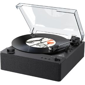 Fully Automatic Record Player, Bluetooth Belt Drive Vinyl Turntable, Magnetic AT-3600L Cartridge, Bluetooth in & Out, Hi-Fi Stereo Speakers, Aux in Headphone, RCA Out, Anti-Resonance - Black