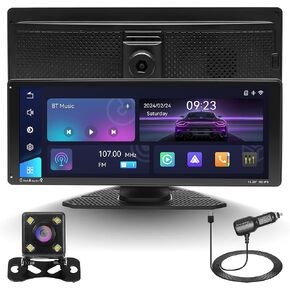 10.26 inch Portable Car Stereo Car Radio with 2K DVR Dash Camera Back Camera Wireless Apple CarPlay&Android Auto IPS Touch Screen Bluetooth/FM/AUX Car Play Navigation
