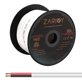 100 Feet 14 Gauge 2 Conductors Red Black Wire with Fire Resistant White Jacket, 14/2 AWG CL2 Rated Loud Speaker Cable Wire, 14 AWG Electrical Hookup Wire LED Strips Extension Cord Cable