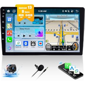 [4+64GB] 8-Core Android 13 Double Din Car Stereo with Wireless Carplay&Android Auto,9 Inch Car Radio Support 4G/WiFi GPS Bluetooth FM/AM/RDS Radio EQ/DSP/SWC+AHD Backup Camera