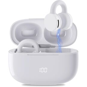 Open Ear Clip Wireless Earbuds Bluetooth 5.3, Clip on Earbuds, Lightweight Comfort, Stable Fit Open Ear Headphones for Running Fitness, 40H Play, Built-in Mic, White