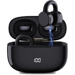 Open Ear Clip Wireless Earbuds Bluetooth 5.3, Clip on Earbuds, Lightweight Comfort, Stable Fit Open Ear Headphones for Running Fitness, 40H Play, Built-in Mic, White