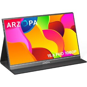 ARZOPA Portable Monitor, 15.6'' 1080P FHD Laptop Monitor USB C HDMI Computer Display HDR Eye Care External Screen w/Smart Cover for Mac Phone Xbox Switch PS5-S1 Table