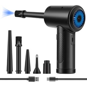 Compressed Air Duster,Fulljion 3-Gear to 51000RPM Electric Air Duster Portable Air Blower with LED Light, 6000mAhRechargeable Cordless Air Duster for Computer Keyboard Fast Charge(Black)