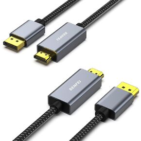 كابل BENFEI 4K DisplayPort إلى HDMI بطول 1.8 متر، منفذ عرض أحادي الاتجاه إلى كابل HDMI مطلي بالذهب لأجهزة Lenovo وHP وASUS وDell وغيرها من العلامات التجارية