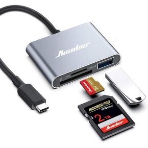 Hicober USB C to SD, Micro SD Memory Card Reader, Type C to SD Card Reader Adapter 2TB Capacity for MacBook Camera Android Windows Linux and Other Type C Device-Space Grey