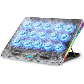 AICHESON Gaming Laptop Cooling Pad with 15 Cooler Fans, RGB Ultimate Computer Stand Base with Silent Fans for 15-18 Inch Laptops, Blue LED Lights