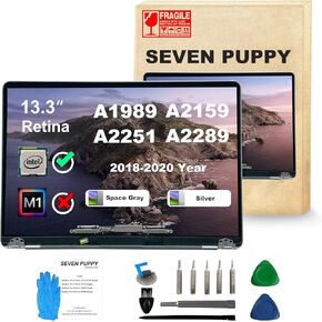 (Space Grey) SEVEN PUPPY Screen Replacement for Pro A1989 A2159 A2289 A2251 2018 2019 2020 Year 13.3" Retina LCD Display Assembly EMC 3214 3358 3301 3456 3348 2560x1600