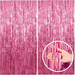 10 Pack Party Backdrop Decorations Pink Tinsel Curtain Party Backdrop Foil Fringe Birthday Decorations Photo Booth Streamer Backdrop Pink Theme Bachelorette Graduation Party Decorations