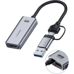 Hagibis USB3.0 Video Capture Card with 100W PD HDMI to USB/USB C 1080P HD 60fps Live and Record Video Audio Game MS2130 for Quest 3 VR Switch PS4/5 Live Broadcast, Gaming, Streaming (UHC07P)