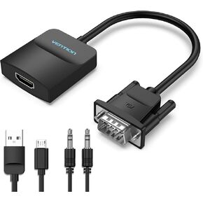 VENTION VGA to HDMI Adapter, Gold-Plated VGA to HDMI Converter (Male to Female) with 0.5FT Audio Cable from PC, Monitor, Uni-Directional VGA (Source) to HDMI (Display)