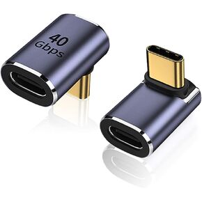 AreMe 90 Degree USB-C Male to Female Adapter, 2 Pack Right Angle 100W Type-C Adapter Extender for Steam Deck, ROG Ally, Switch, Notebook Computers, Tablet and Mobile Phones (Metallic Purple)