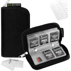 Eco-Fused Memory Card Case - Fits up to 22x SD, SDHC, Micro SD, Mini SD and 4X CF - Holder with 22 Slots (Black)