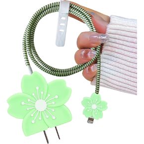 Cherry Blossom Cable Protector for iPhone Adapter Charger, Cute Pretty 3D Flower Design, Soft Silicone Data Cable Cord Saver Phone Charger Protector for iPhone X XR 11 12 13 14 15 16 Pro Max-Purple