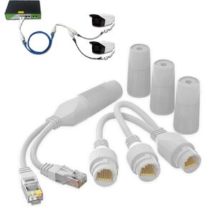 Ethernet Splitter, Waterproof PoE Combiner Splitter Adapter, Run 2 IP Cameras on 1 Network Cable
