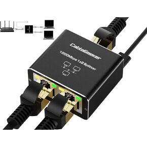 CableGeeker Ethernet Splitter 1 to 2 High Speed 1000Mbps, Gigabit RJ45 Internet Splitter with USB Power Cable, Network LAN Adapter for Cat 5/6/7/8 Cable [2 Devices Simultaneous Networking]