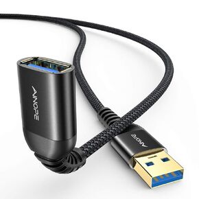 AINOPE 2 Pack USB Extensions Cable High Speed USB 3.0 Extension Cord Type A Male to Female Sturdy Braided Material Fast Data Transfer Compatible with USB Keyboard,Mouse,Flash Drive,Grey,6.6FT+6.6FT