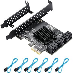 PCIe SATA Card 6 Ports, 6 Gbps SATA 3.0 PCIe Card,PCIe to SATA Controller Expansion Card, SATA 3.0 Non-Raid,with 6 SATA Cables and Low Profile Bracket (ASMedia ASM1166)