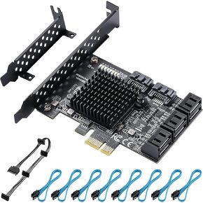 PCIe SATA Card 8 Ports, with 8 SATA Cables, Power Splitter Cable andLow Profile Bracket,SATA 3.0 Controller Expansion Card, PCI-E X1 3.0 Gen3 (6Gbps) Controller Card (ASM1064+JMB575)