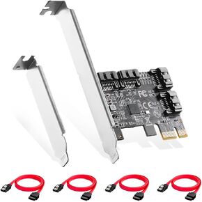 Binardat PCIE X4 to SATA Card 6 Port, 6Gbps SATA 3.0 Controller, Includes 6 SATA Cables and Low Profile Bracket, for Windows 10/11