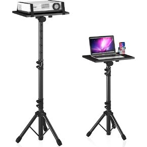 Projector Stand Tripod from 23" to 46", Laptop Tripod Stand Height Adjustable with Gooseneck Phone Holder, Laptop Floor Stand for Office, Home, Stage, Studio, DJ Racks Holder Mount