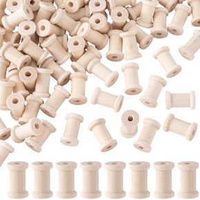 Wooden Spools of Thread 100pcs, 1inch Empty Wood Spools Wooden Thread Spools for DIY Crafts Art Education, Smooth Wire Weaving Bobbin Textile Bobbin Wooden Rotatable Spool