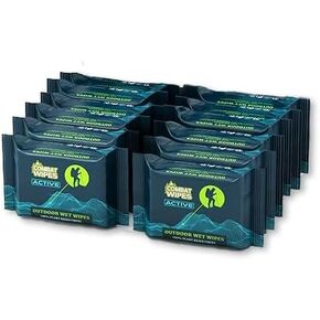 Combat Wipes ACTIVE Outdoor Wet Wipes - Extra Thick Camping Gear, Biodegradable, Body & Hand Cleansing/Refreshing Cloths for Backpacking & Gym w/Natural Aloe & Vitamin E, 25 Count in Kuwait