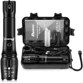 PHIXTON Rechargeable Flashlights High Lumens, 5000 Lumen USB C Chargeable LED Flashlight, Bright Strong Handheld Flash Lights, Long Lasting, Adjustable Focus, 5 Modes, for Emergencies Hiking Gift