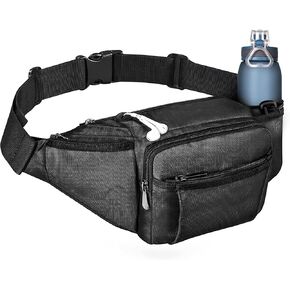 NOOLA Fanny Pack with Water Bottle Holder for Men Women Large Hiking Waist Bag Hip Bum Bag Adjustable Strap Belt Bag 6 Zipper Pocket for Running Cycling Traveling Dog Walking Workout Outdoor Black
