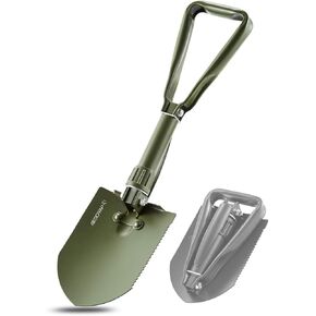 REDCAMP 23" Military Folding Camping Shovel w/Cover,Portable Shovel with High Manganese Steel, Tactical Entrenching Tool Tri-fold Handle Shovel for Camping Hiking Sand Mud Snow Beach, Black 2.5Lbs