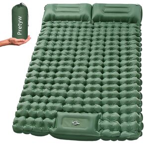Double Sleeping Pad for Camping, Ultralight Camping Mattress with Pillow, Built-in Foot Pump, Thick Self-Inflatable 2-Person Portable Camping Mat for Backpacking Hiking Car Traveling Beach