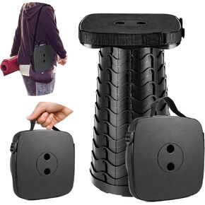 Folding Camping Stool, Square Collapsible Portable Stool,Collapsible Stool with Elastic Seat Cushion& Adjustable Nylon Bag, Sturdy Lightweight Telescoping Foldable Stool,Max Load 485lb