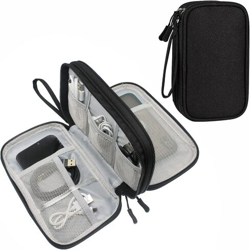 DDgro Electronics Travel Organizer, Tech Accessories Pouch Bag for Cables/Charger & Cords/Power Bank/Magic Mouse/Earphone (Small, Black) in Kuwait